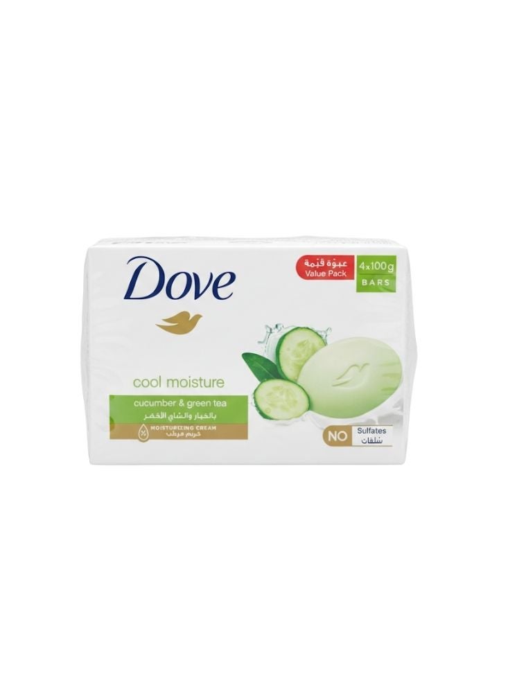 دوف عبوة صابون دوف كول مويستشر برائحة الخيار والشاي الأخضر صابون استحمام منعش ومرطب أربع قطع وزن كل قطعة مائة غرام - Image 1